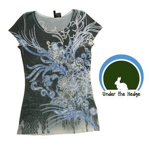 y2k New Directions Sage Rhinestone Floral Top Medium C2 Fairy Grunge Whimsigoth